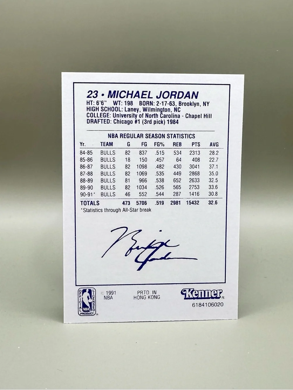 Michael Jordan 1991 Starting Lineup Novelty Basketball Card. Chicago Bulls.